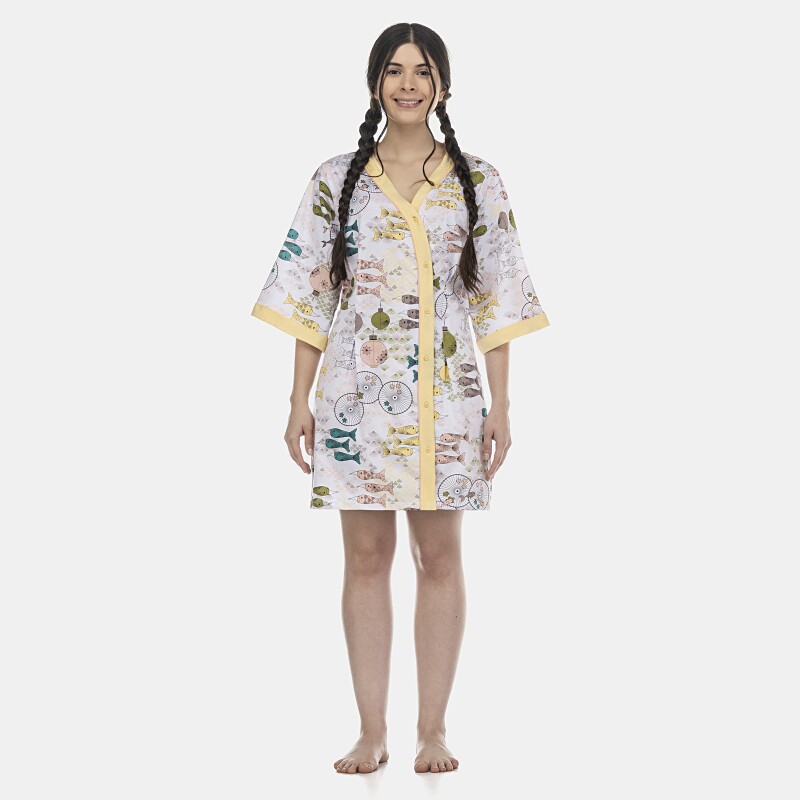 Camisão Feminino Adulto Manga Curta Aberto