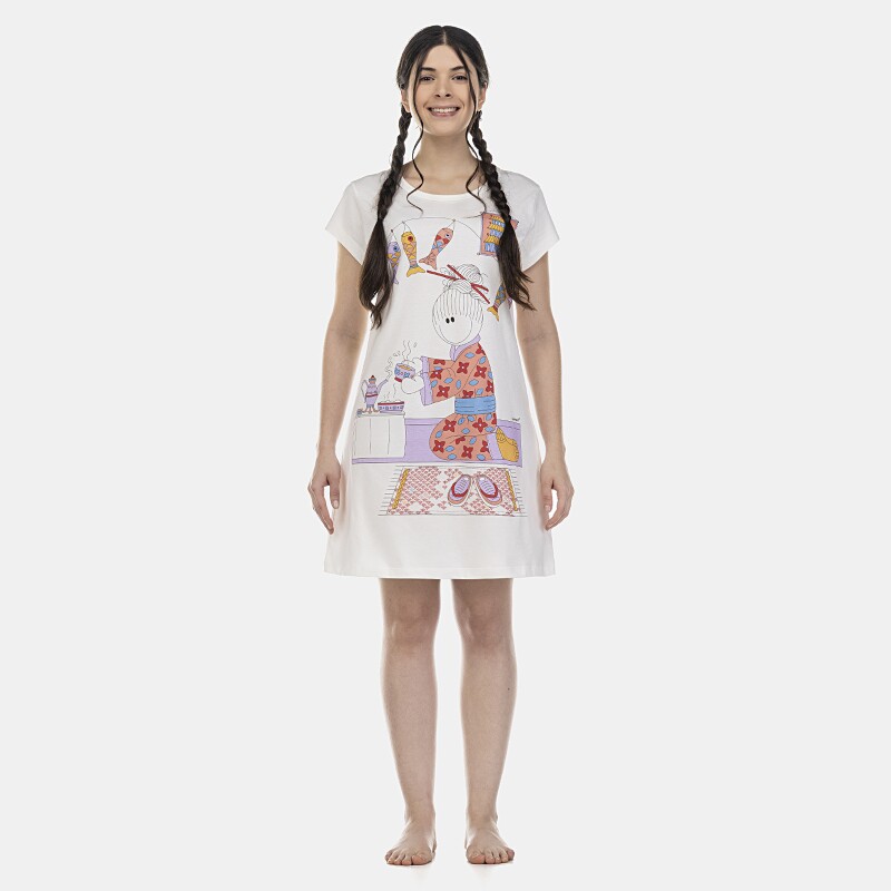 Camisão Feminino Adulto Manga Curta Acinturado