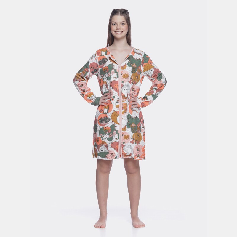 Roupão Feminino Adulto Manga Longa Com Zíper 