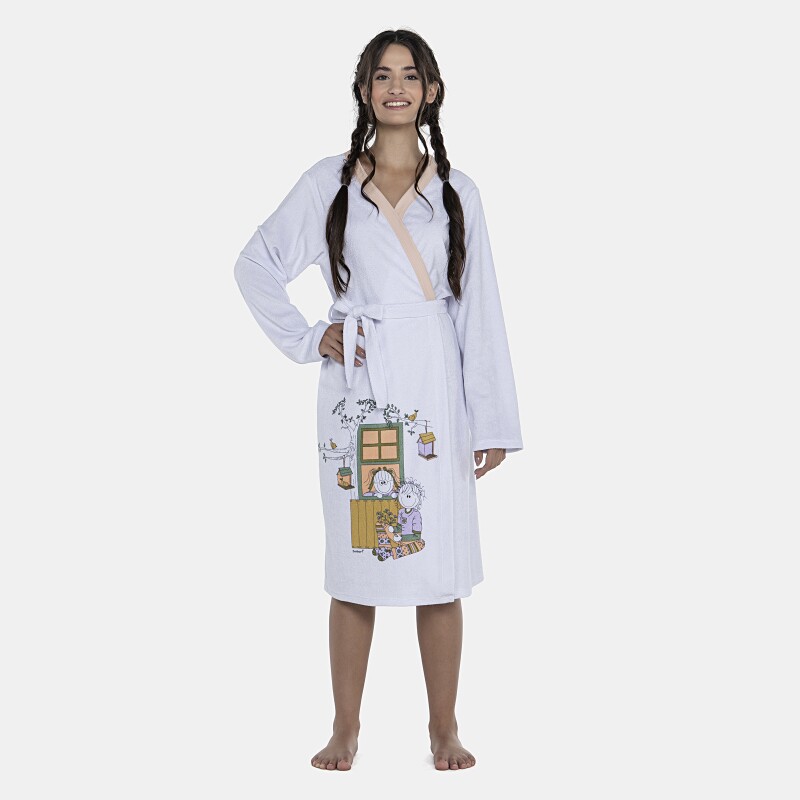 Roupão Feminino Adulto Manga Longa Traspassado Atoalhado