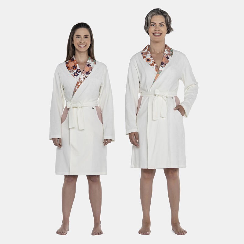 Roupão Feminino Adulto Manga Longa Traspassado Com Bolsos Atoalhado