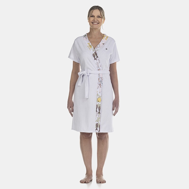 Roupão Feminino Adulto Manga Curta Atoalhado