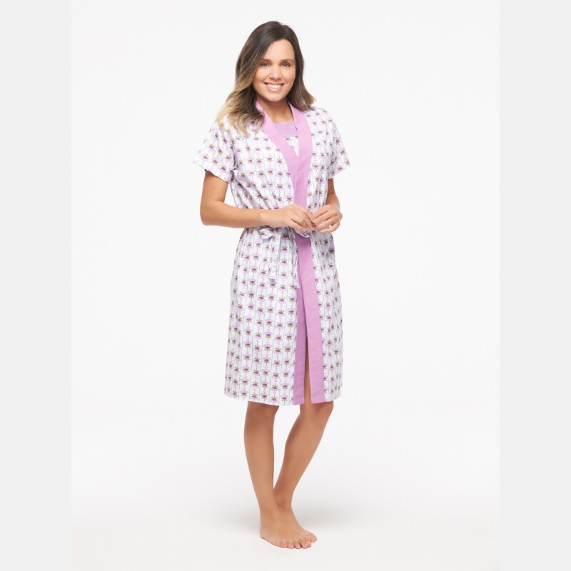 Robe Feminino Adulto Manga Curta