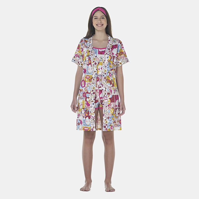 Robe Feminino Adulto Manga Curta