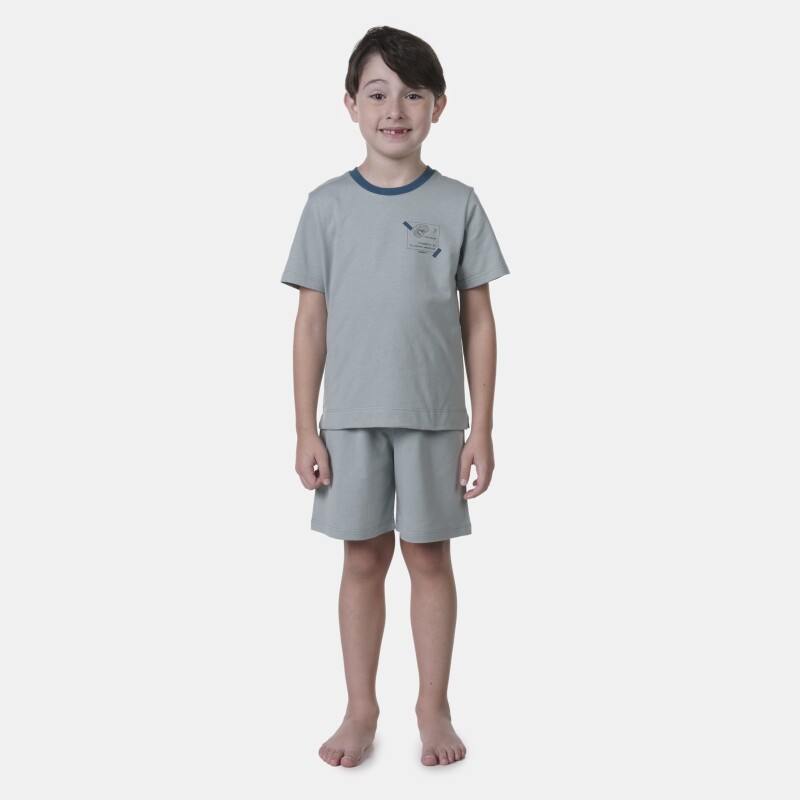 Pijama Masculino Infantil manga curta e short Azul 