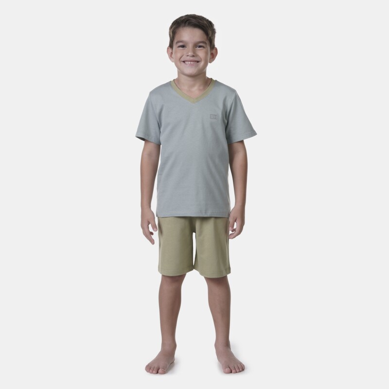 Pijama Masculino Infantil manga curta e bermuda Verde