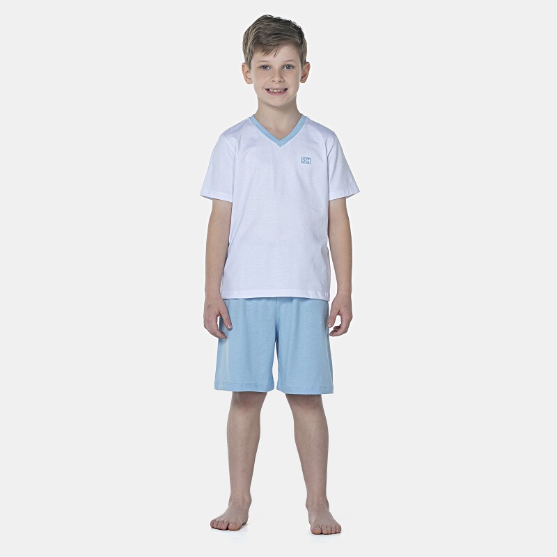 Pijama Masculino Kids Manga Curta Decote V e Bermuda