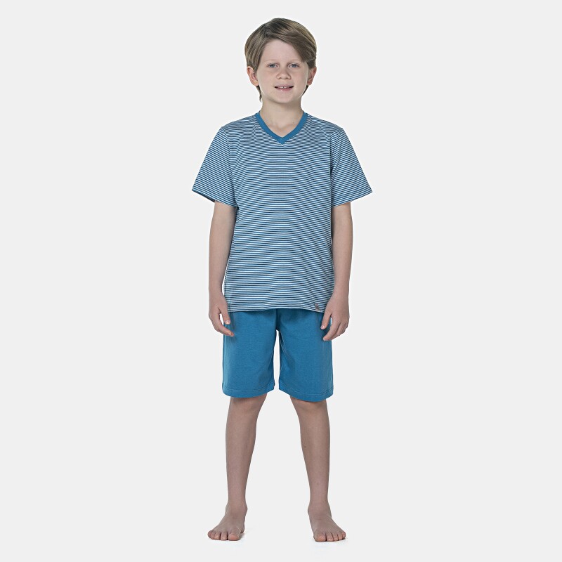Pijama Masculino Kids Manga Curta Decote V e Bermuda