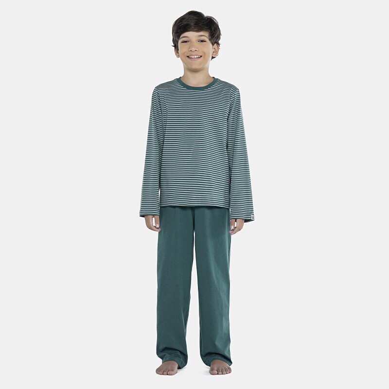 Pijama Masculino Kids Manga Longa Com Listras e Calça