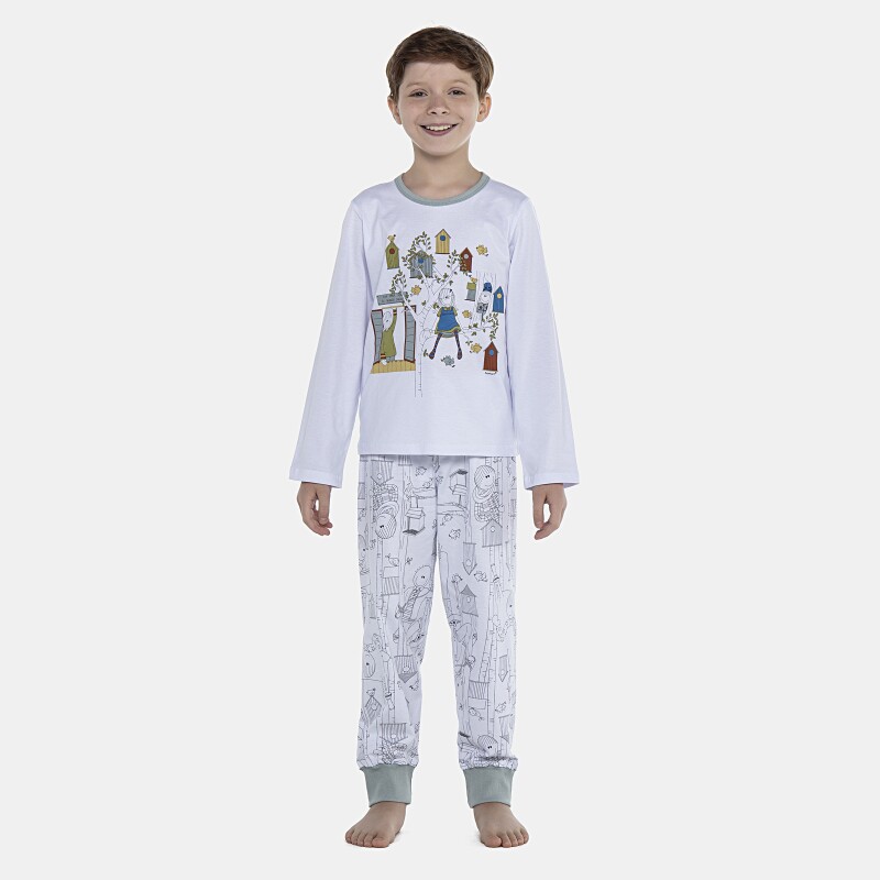 Pijama Masculino Kids Manga Longa e Calça Com Punhos