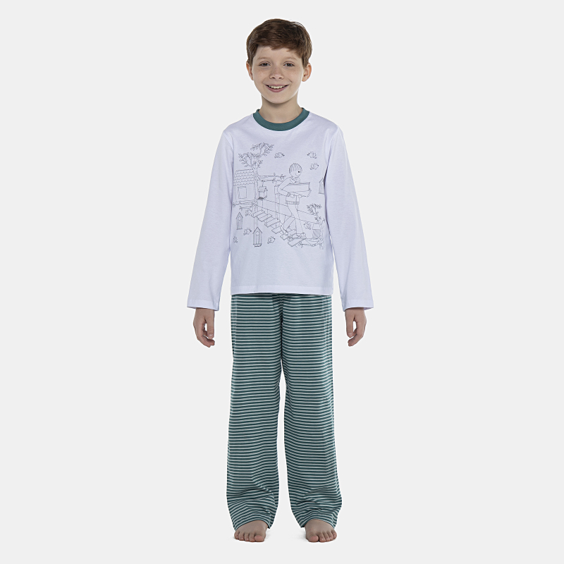 Pijama Masculino Kids Manga Longa e Calça Listras