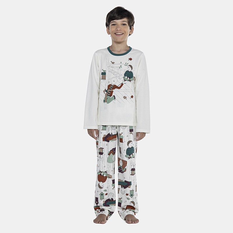 Pijama Masculino Kids Manga Longa e Calça Moletinho