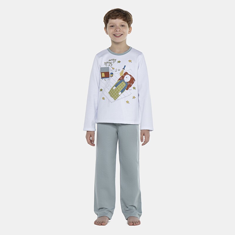 Pijama Masculino Kids Manga Longa e Calça Moletinho
