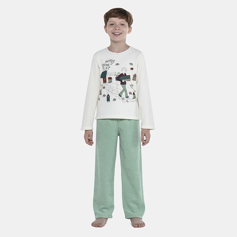 Pijama Masculino Kids Manga Longa e Calça Plush