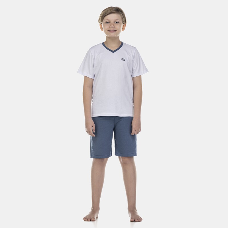 Pijama Masculino Kids Manga Curta e Bermuda Decote V