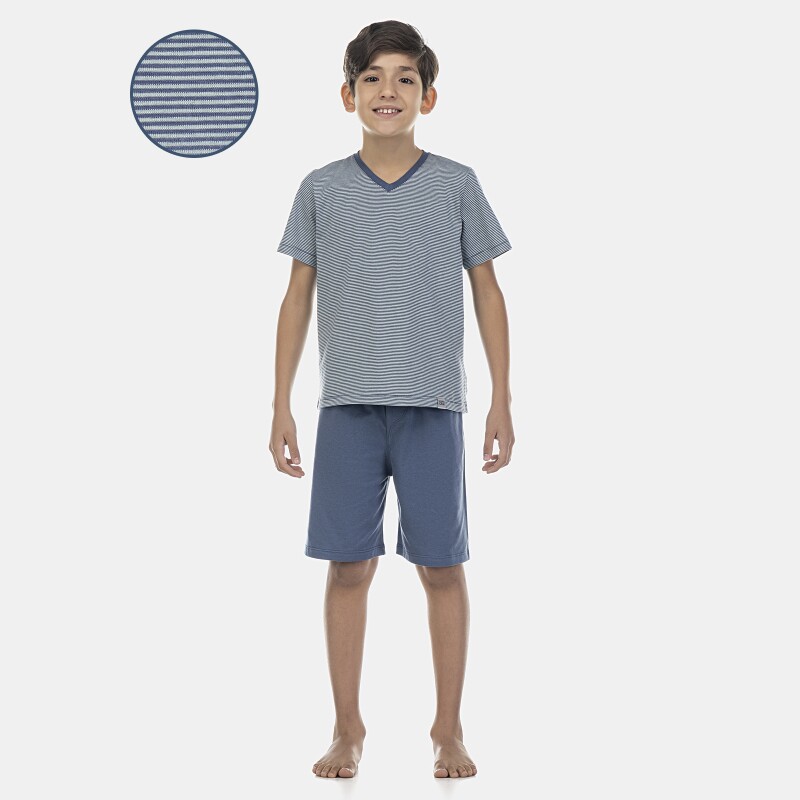 Pijama Masculino Kids Manga Curta e Bermuda Decote V