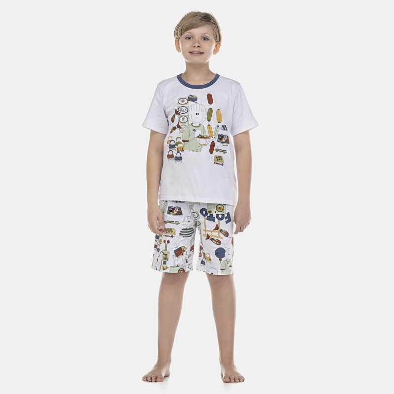 Pijama Masculino Kids Manga Curta e Bermuda