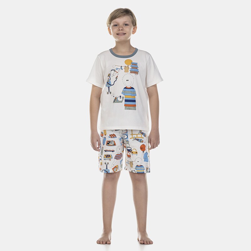 Pijama Masculino Kids Manga Curta e Bermuda