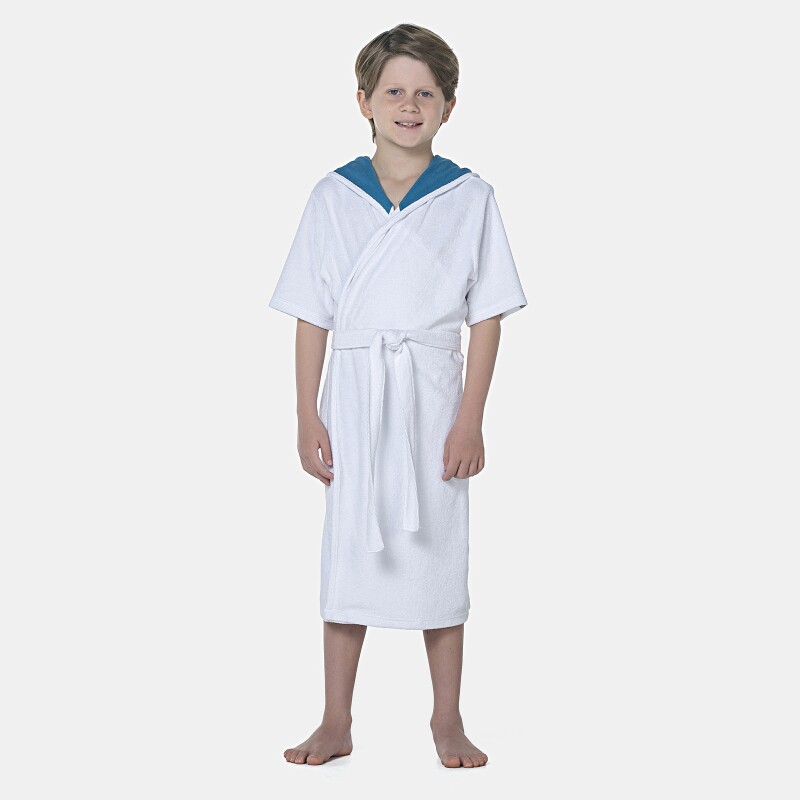 Roupão Masculino Kids Manga Curta Atoalhado Com Touca