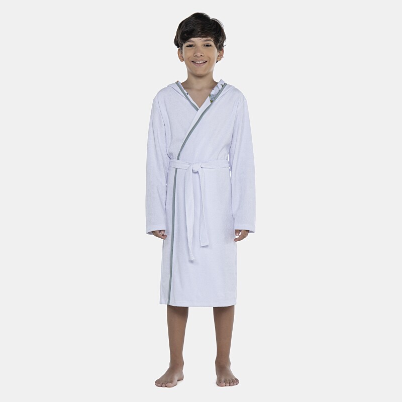 Roupão Masculino Kids Manga Longa Transpassado Com Capuz Atoalhado