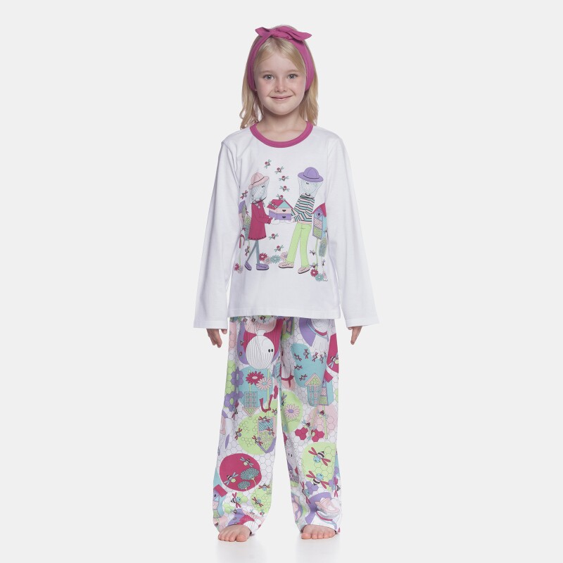 Pijama Feminino Infantil manga longa e calça Estampa Pat e Bill