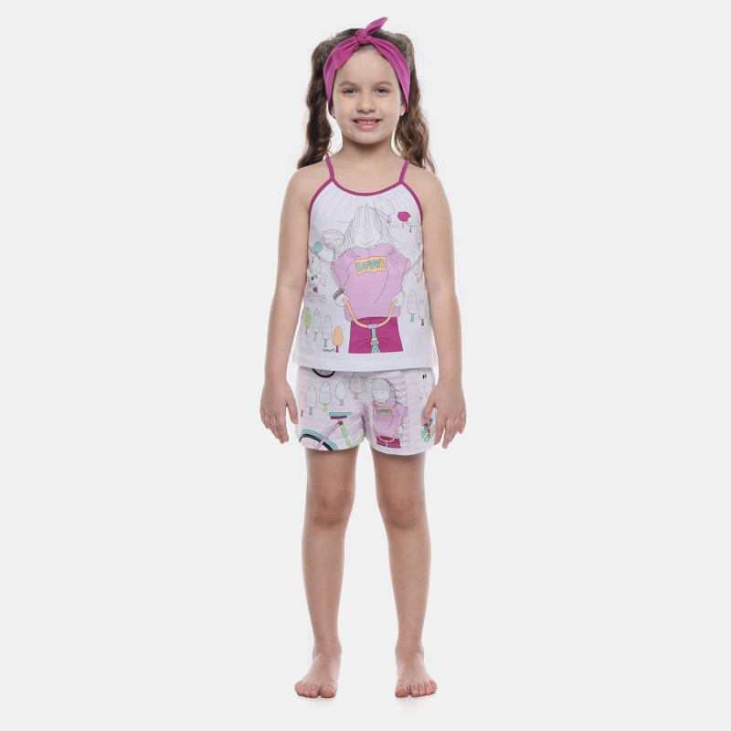 Pijama Feminino Kids Alça Amarração e Short