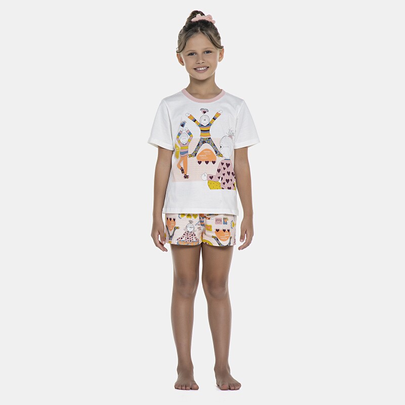 Pijama Feminino Kids Manga Curta e Short