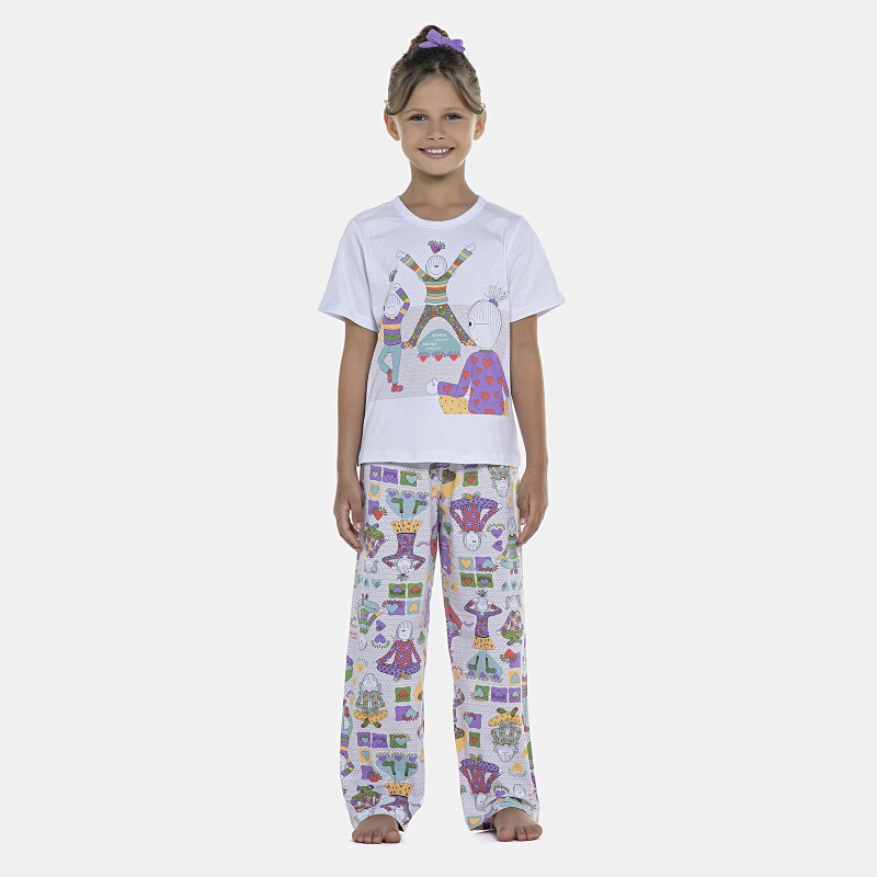 Pijama Feminino Kids Manga Curta e Calça