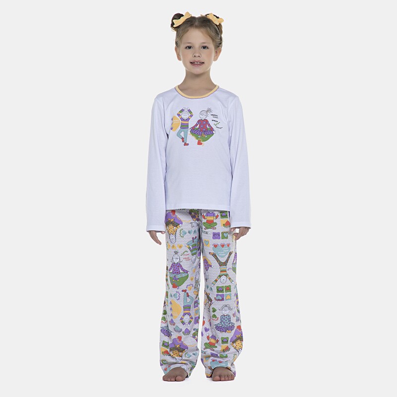 Pijama Feminino Kids Manga Longa e Calça