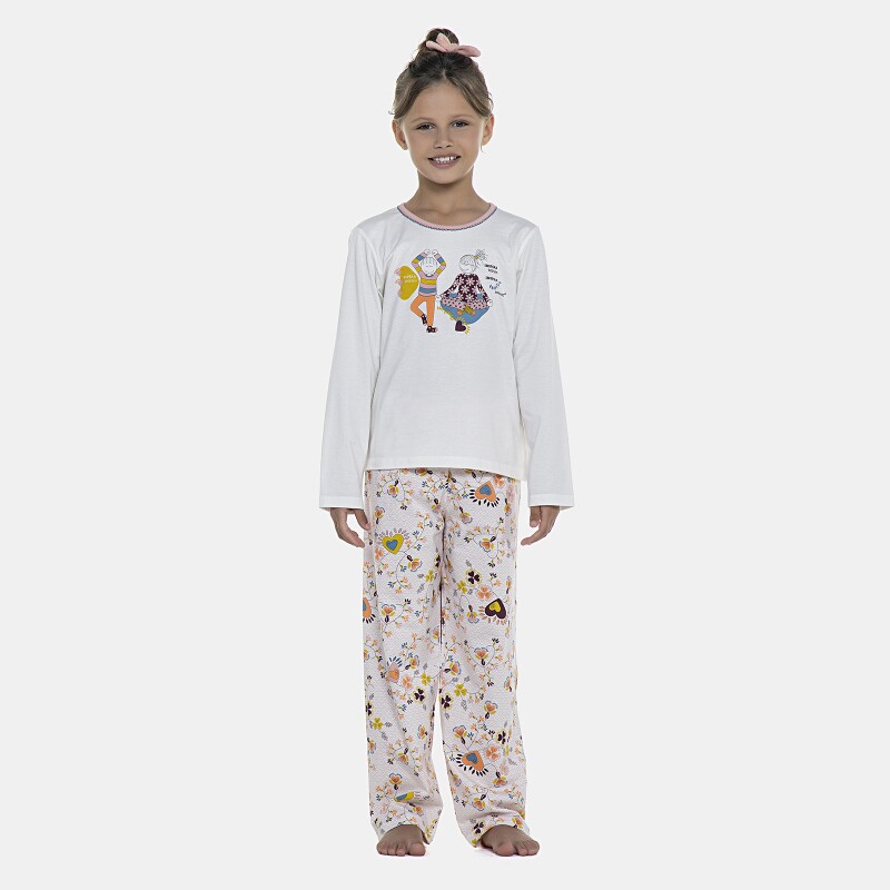 Pijama Feminino Kids Manga Longa e Calça