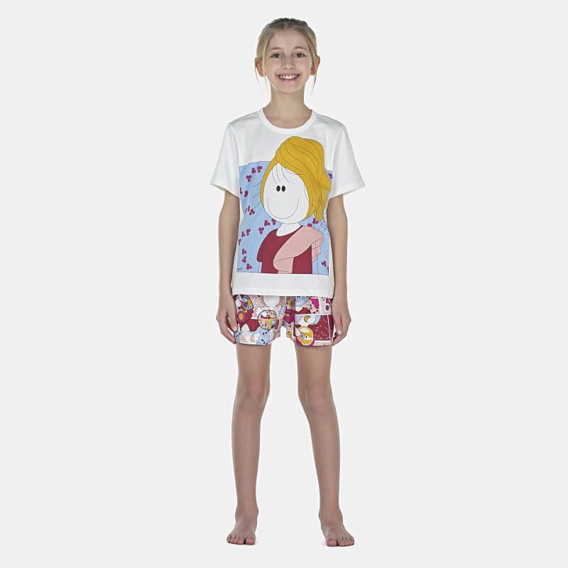 Pijama Feminino Kids Manga Curta e Short