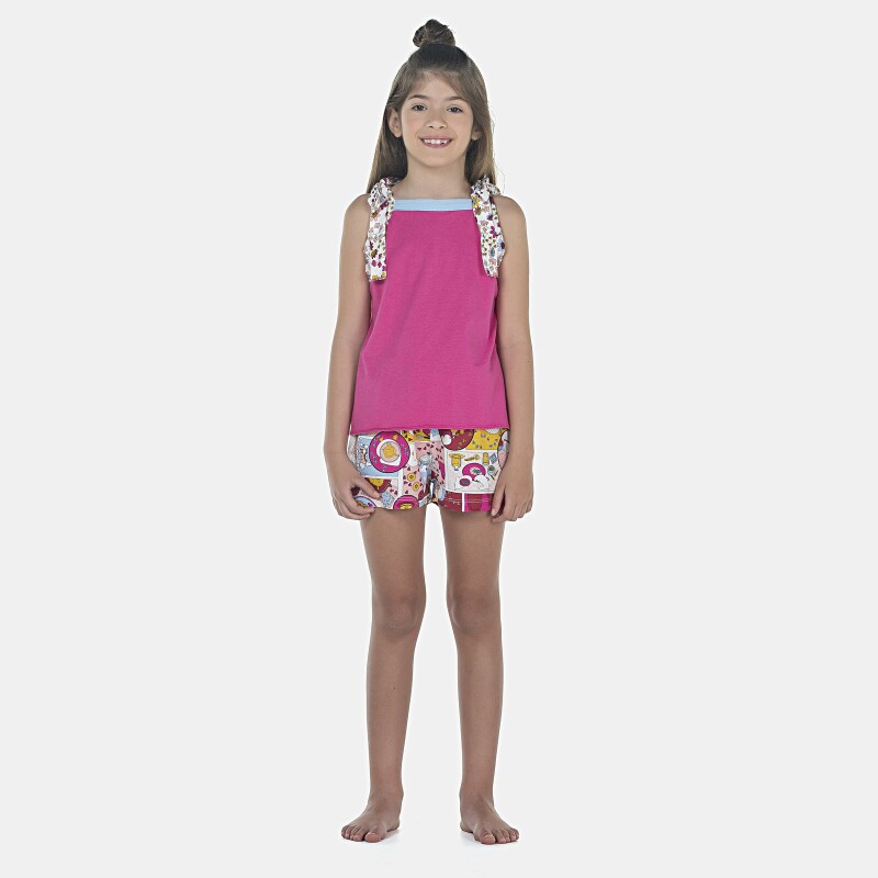 Pijama Feminino Kids Alça Amarração e Short