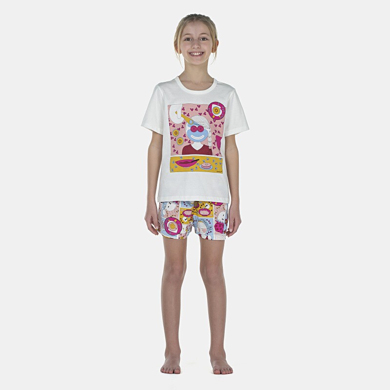 Pijama Feminino Kids Manga Curta e Short