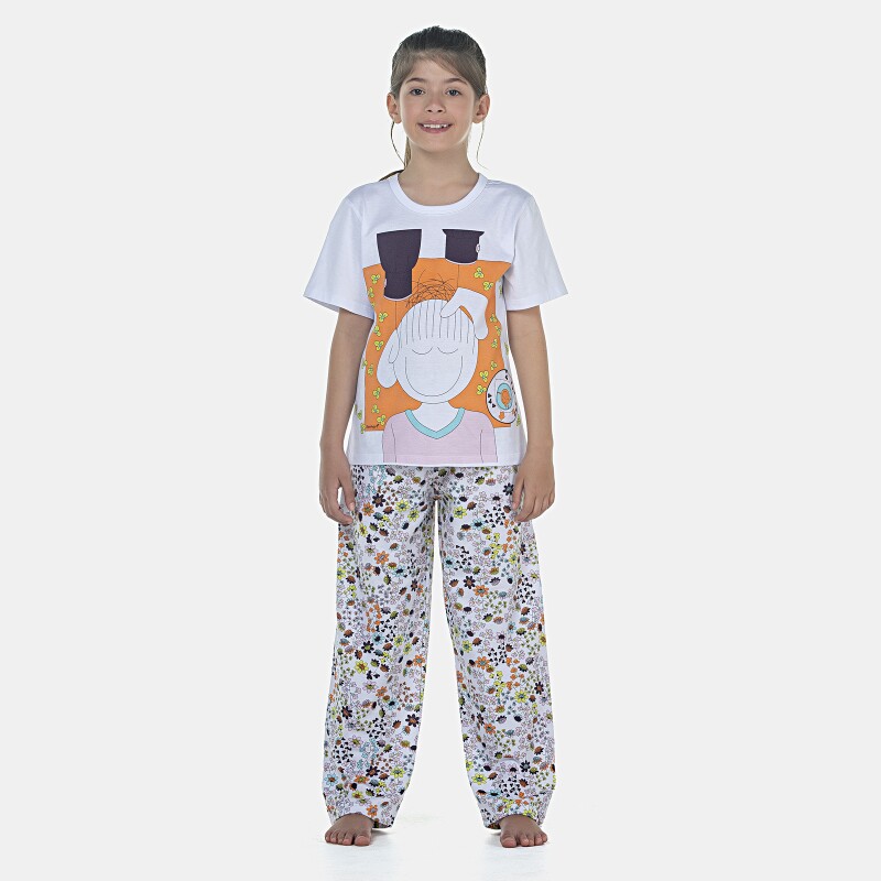 Pijama Feminino Kids Manga Curta e Calça