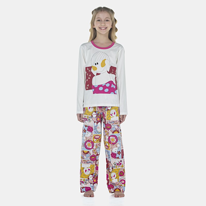 Pijama Feminino Kids Manga Longa e Calça