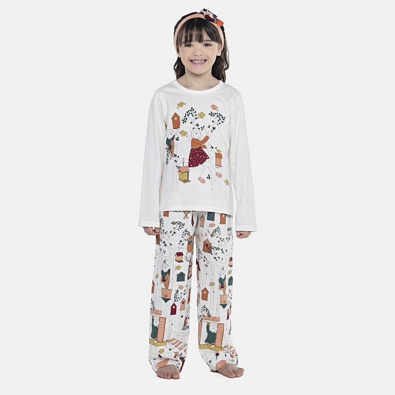 Pijama Feminino Kids Manga Longa e Calça