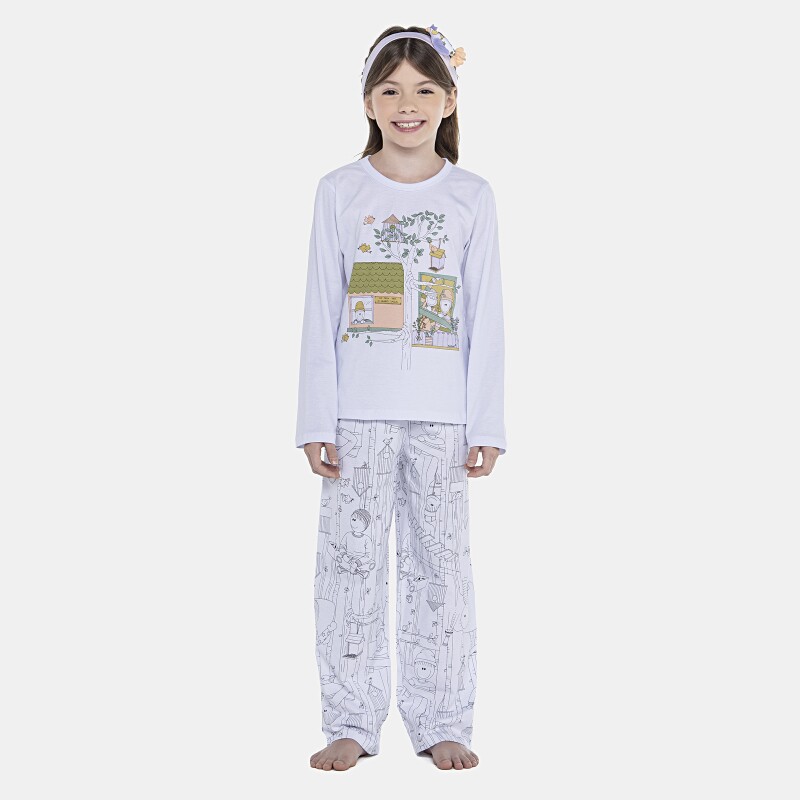 Pijama Feminino Kids Manga Longa e Calça