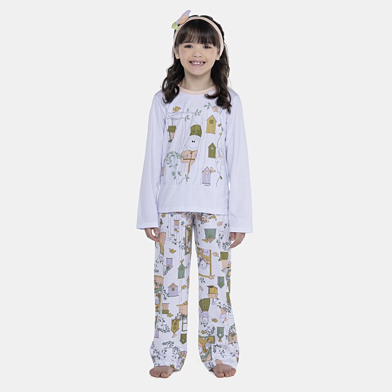 Pijama Feminino Kids Manga Longa e Calça