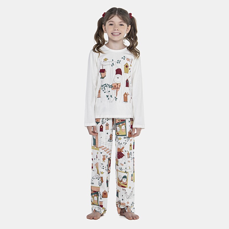 Pijama Feminino Kids Manga Longa e Calça