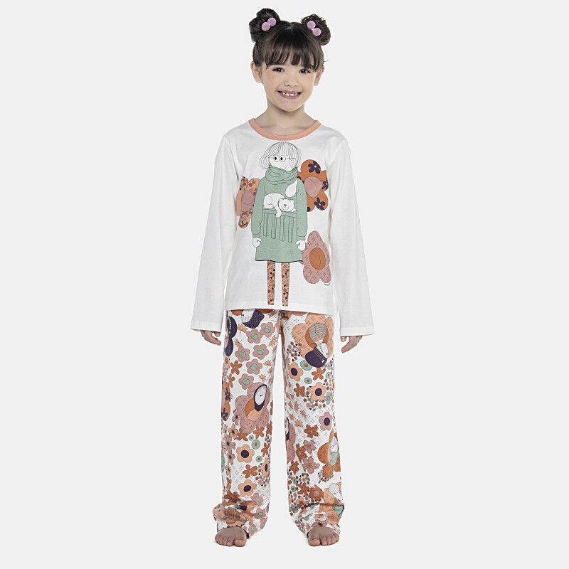 Pijama Feminino Kids Manga Longa e Calça