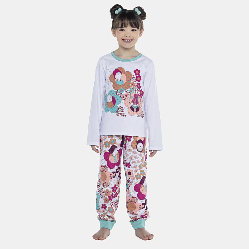 Pijama Feminino Kids Manga Longa e Calça Com Punhos