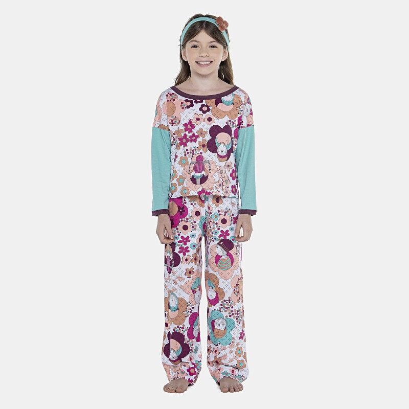 Pijama Feminino Kids Manga Longa e Calça