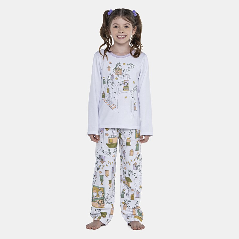Pijama Feminino Kids Manga Longa e Calça Moletinho