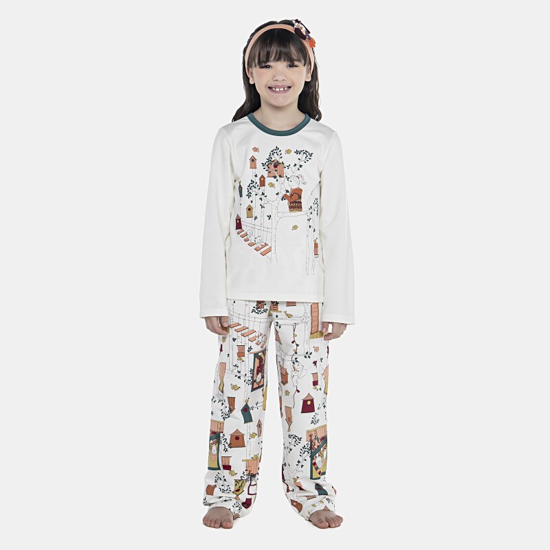Pijama Feminino Kids Manga Longa e Calça Moletinho