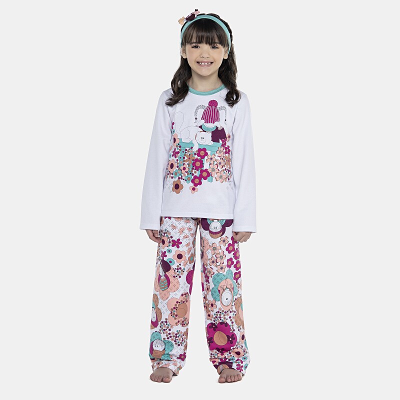 Pijama Feminino Kids Manga Longa e Calça Moletinho