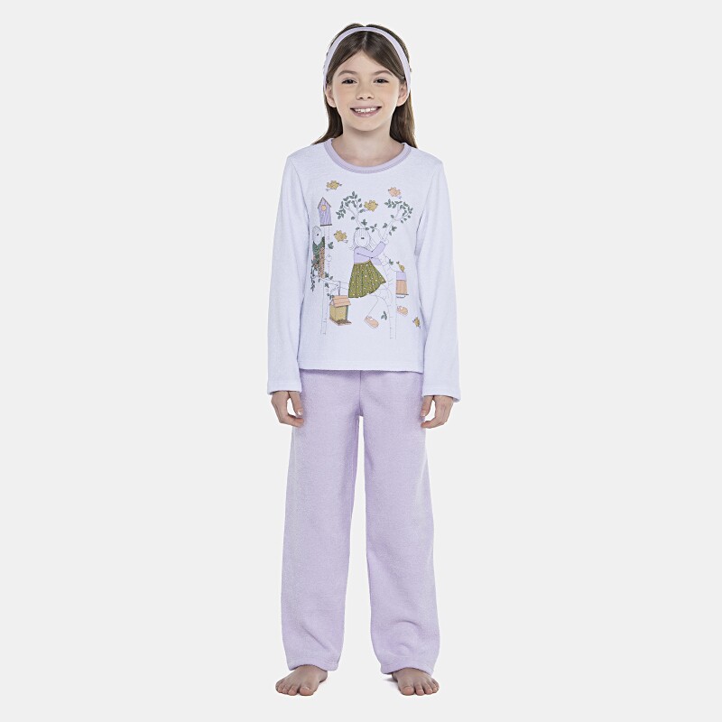Pijama Feminino Kids Manga Longa e Calça Plush