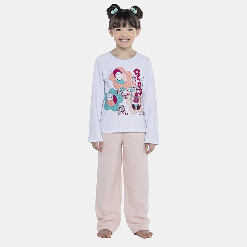 Pijama Feminino Kids Manga Longa e Calça Plush