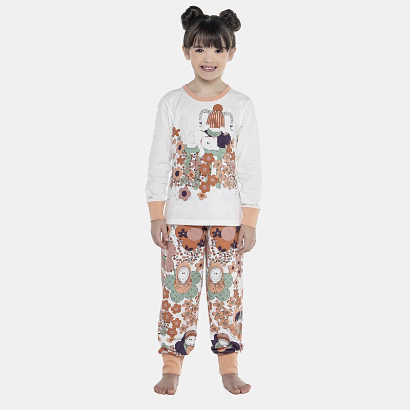 Pijama Feminino Kids Manga Longa e Calça Com Punhos