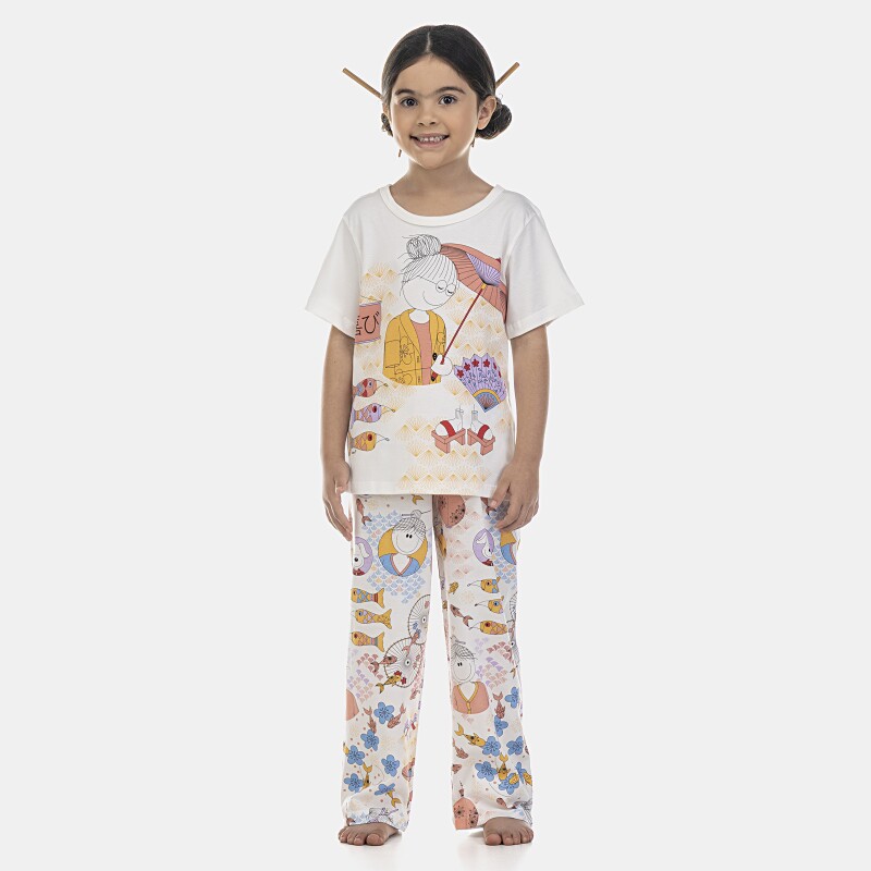Pijama Feminino Kids Manga Curta e Calça