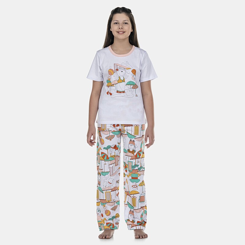 Pijama Feminino Kids Manga Curta e Calça